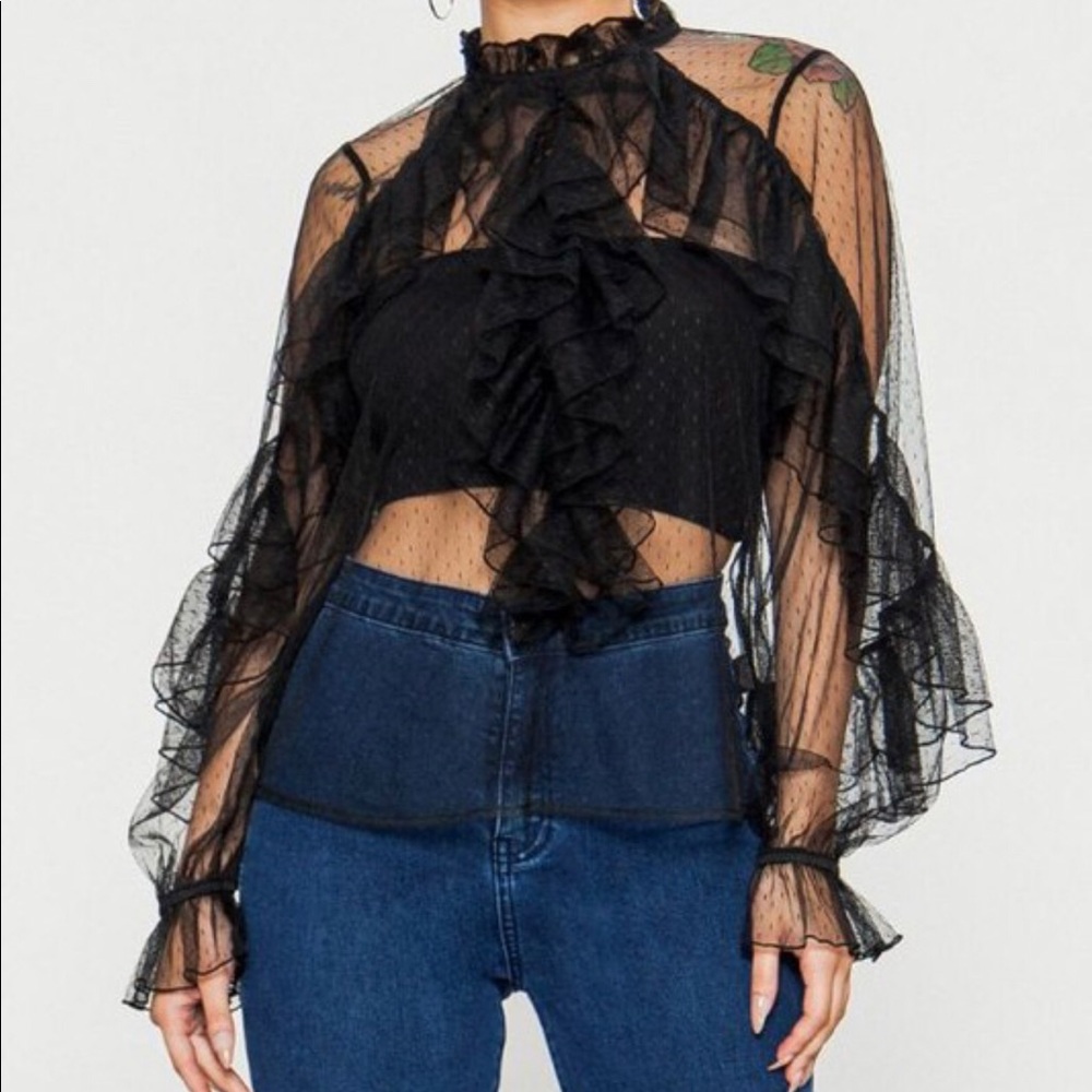 Tempting Lace Long Sleeve Ruffle Top